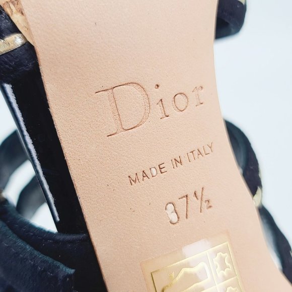 Dior Black Suede Stitched ANTICA Gladiator Caged Strappy Sandals Size 37.5 - Picture 8 of 8